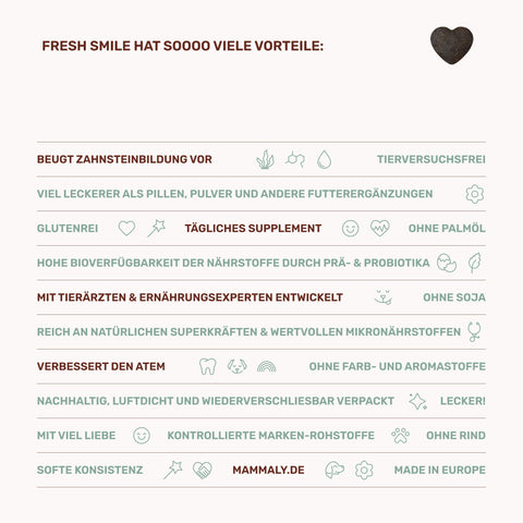 mammaly - Fresh Smile - Snack with Benefits - Doggo - Hunde Snacks - Leckerli - natürlich - gesund - Zahnstein - Mundgeruch
